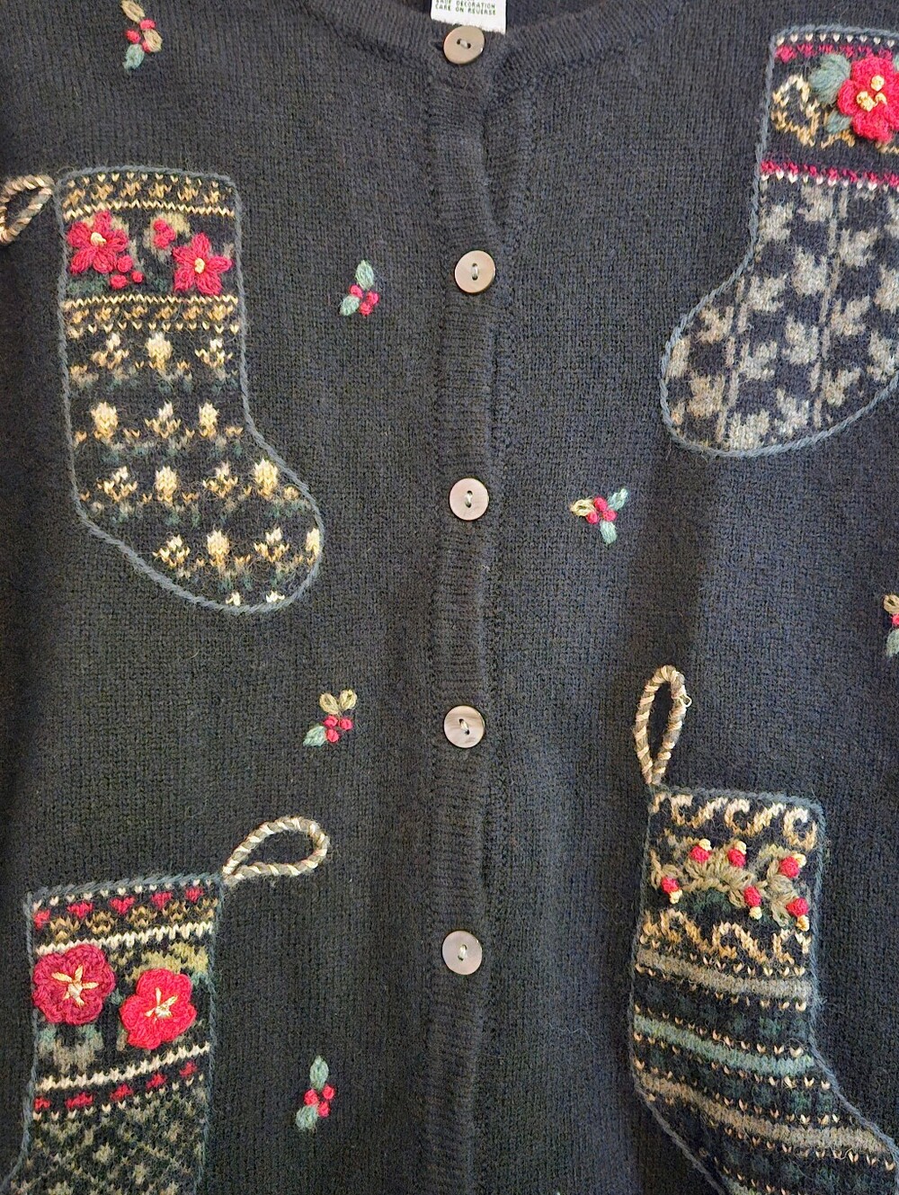 Talbots Petites Women’s Christmas Sweater Size Small Black 100% Lambswool - Picture 2 of 7